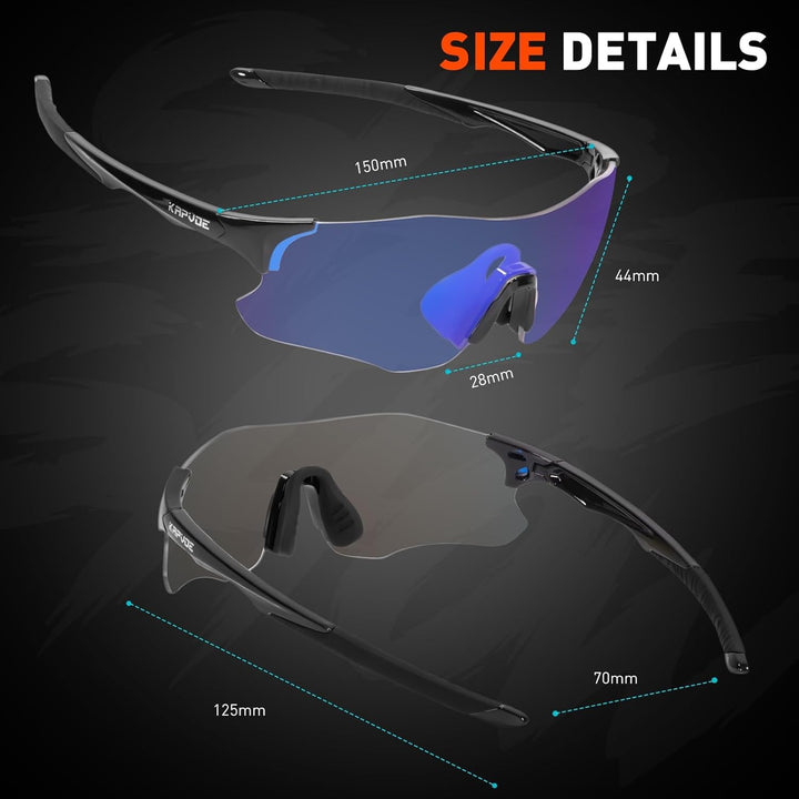 KAPVOE Sportbrille Selbsttönend Fahrradbrille Herren MTB Brille Klar Radbrille Damen Rennrad Sonnenb