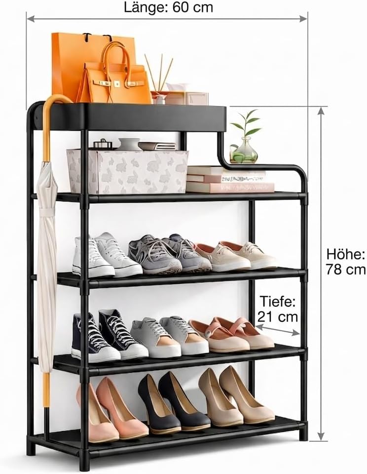ELNO Schmales Schuhregal 21cm Tief – Platzsparender Schuhständer mit 5 Ebenen für bis zu 7 Paar leic