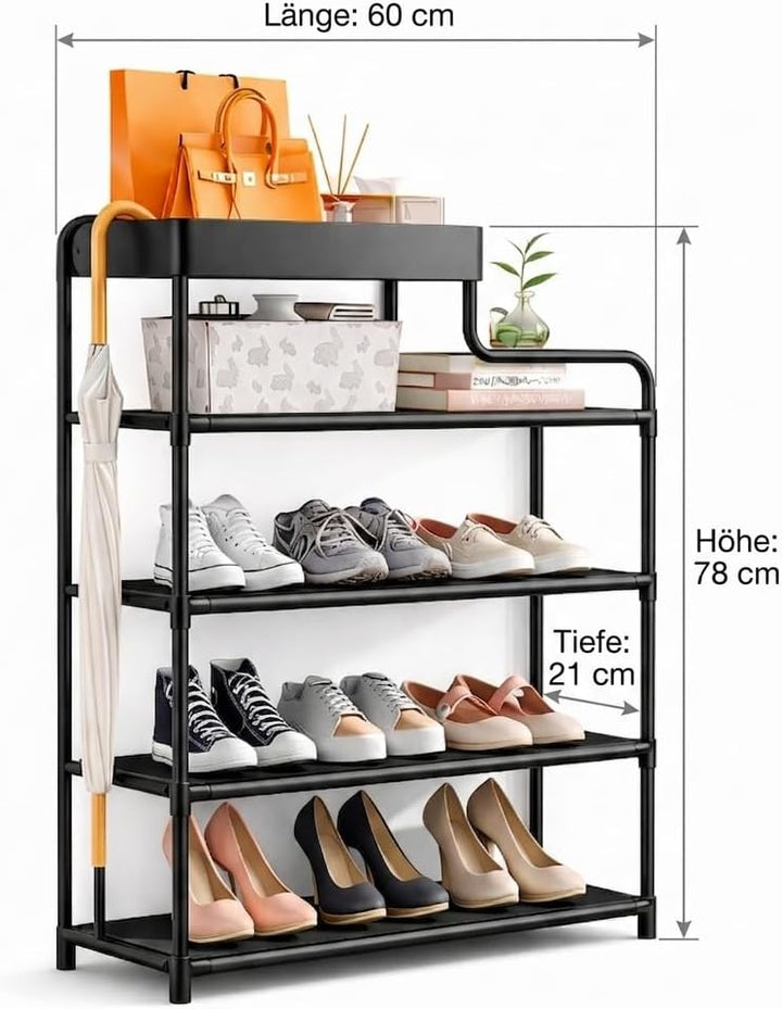 ELNO Schmales Schuhregal 21cm Tief – Platzsparender Schuhständer mit 5 Ebenen für bis zu 7 Paar leic