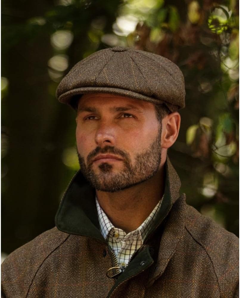 WALKER AND HAWKES - Unisex Bakerboy-Ballonmütze aus Tweed - 8-Panel-Konstruktion, Brauner Tweed