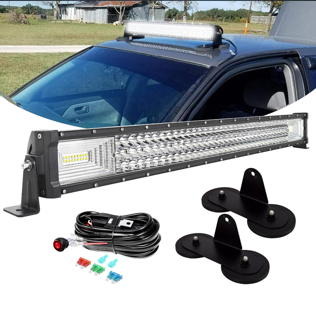 PICAA 32 Zoll 405W LED Lightbar mit Magnetische Halterung Kabelbaum Kit, Tri-Reihen LED Arbeitsschei
