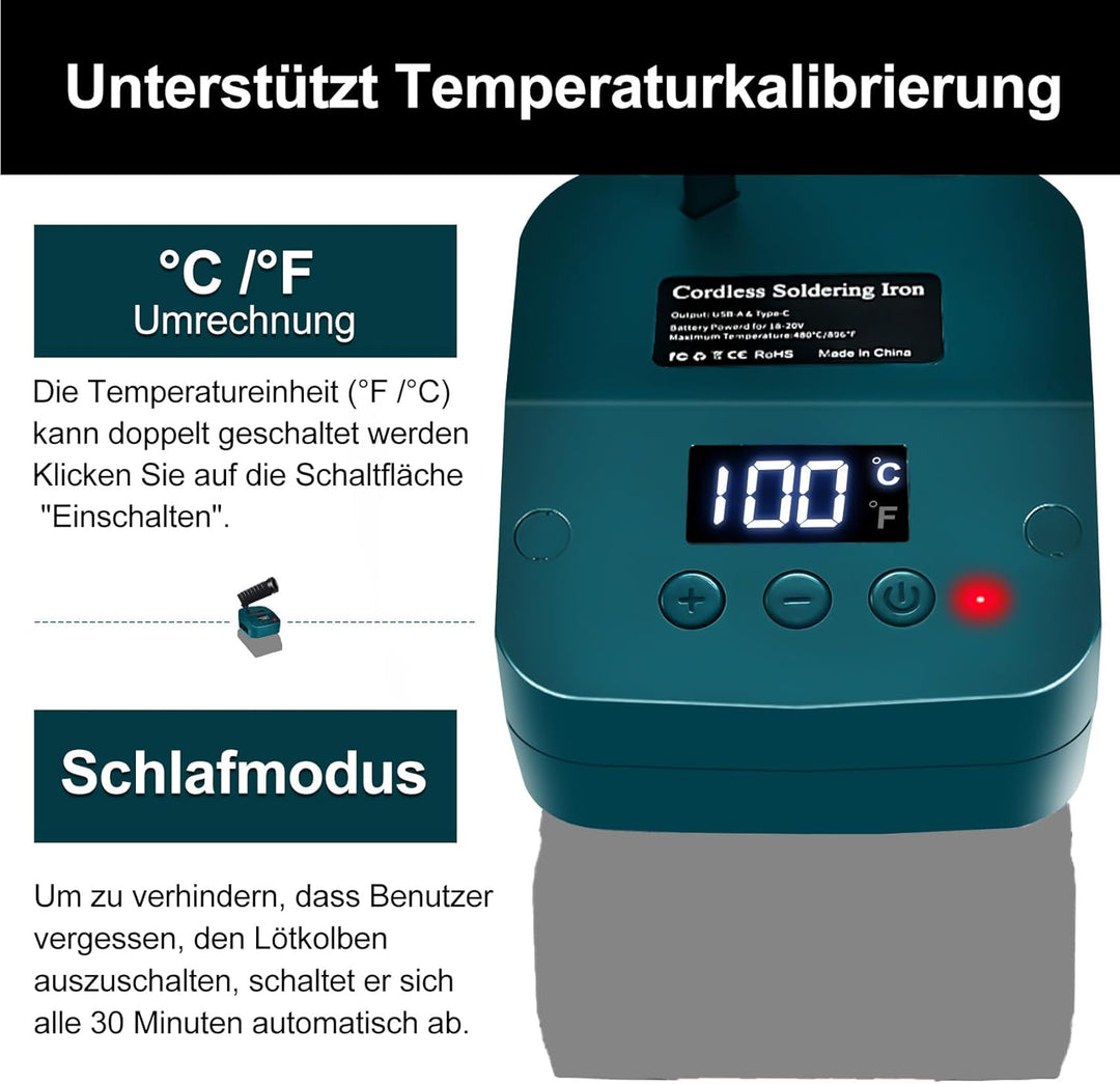 kabelloser Lötkolben Set kompatibel mit Bosch 18V BAT Akku, Tragbarer Kabelloser Lötkolben mit Unter