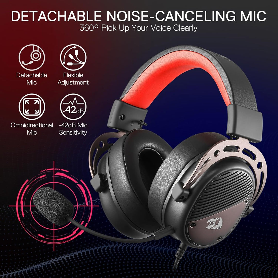 Redragon H730 USB-Gaming-Headset mit Kabel – 53-mm-Treiber, 360°-Raumklang, abnehmbares Mikrofon mit