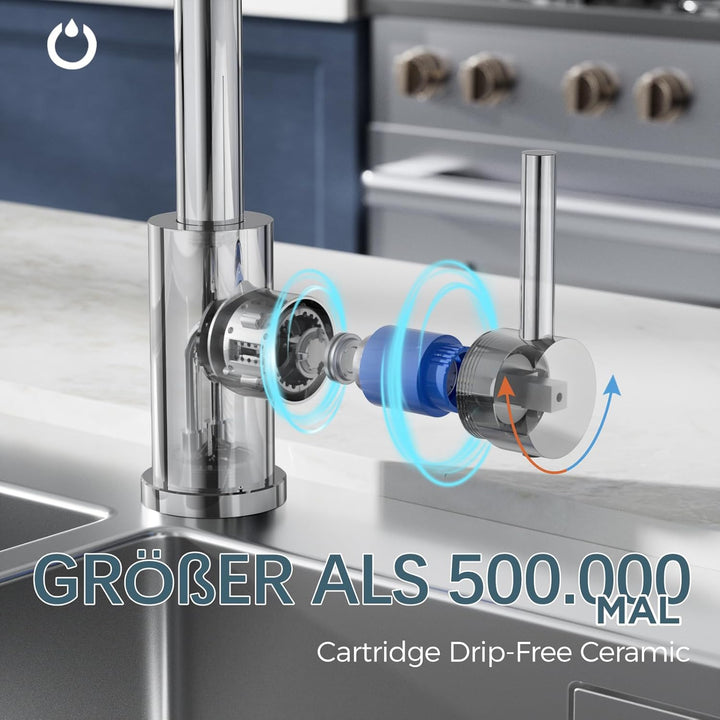 FORIOUS Wasserhahn Küche, Mischbatterie Küche, Küchenarmatur mit 360°Drehbar, Spülenarmatur mit Einh