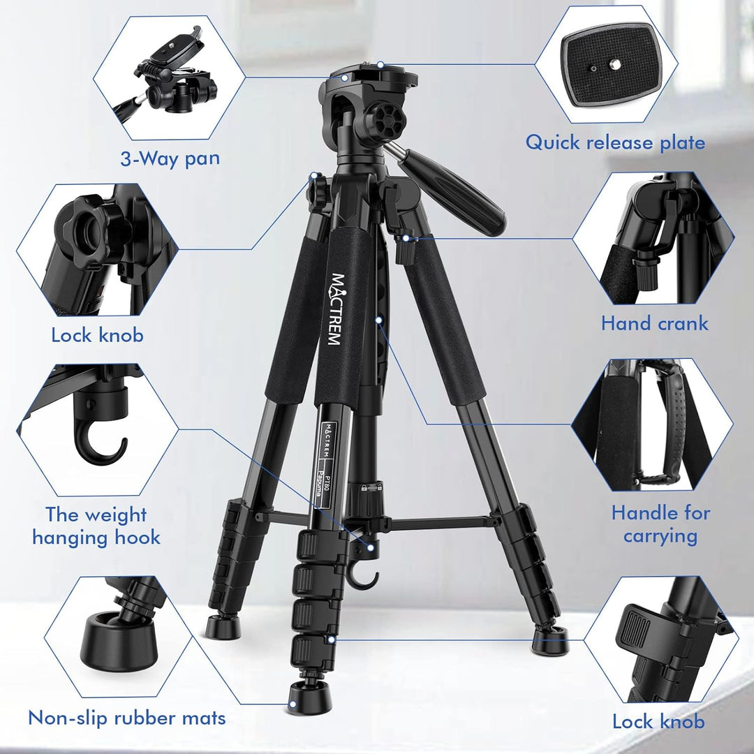 MACTREM 75-Zoll-Kamerastativ für Sony Canon Nikon, leichtes Reise-Video-Aluminium-Stativ mit Handy-H