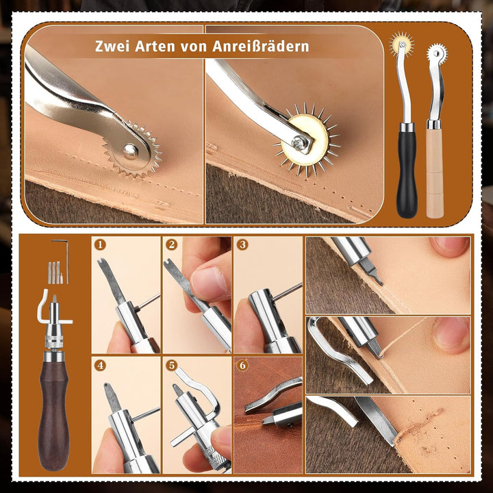 Ekalee 50 Stücke Leder Werkzeuge und Zubehör Set, Leder DIY Set, Leder Werkzeug Set mit Aufbewahrung