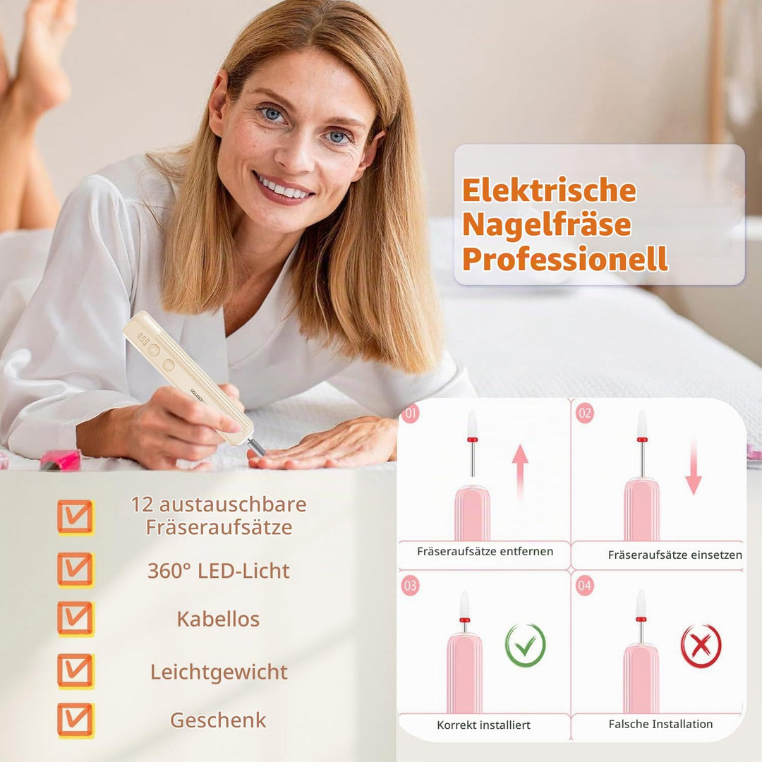 Elektrische Nagelfräser Professionell Elektrisch Nagelfeile für Gelnägel USB Wiederaufladbare 20000