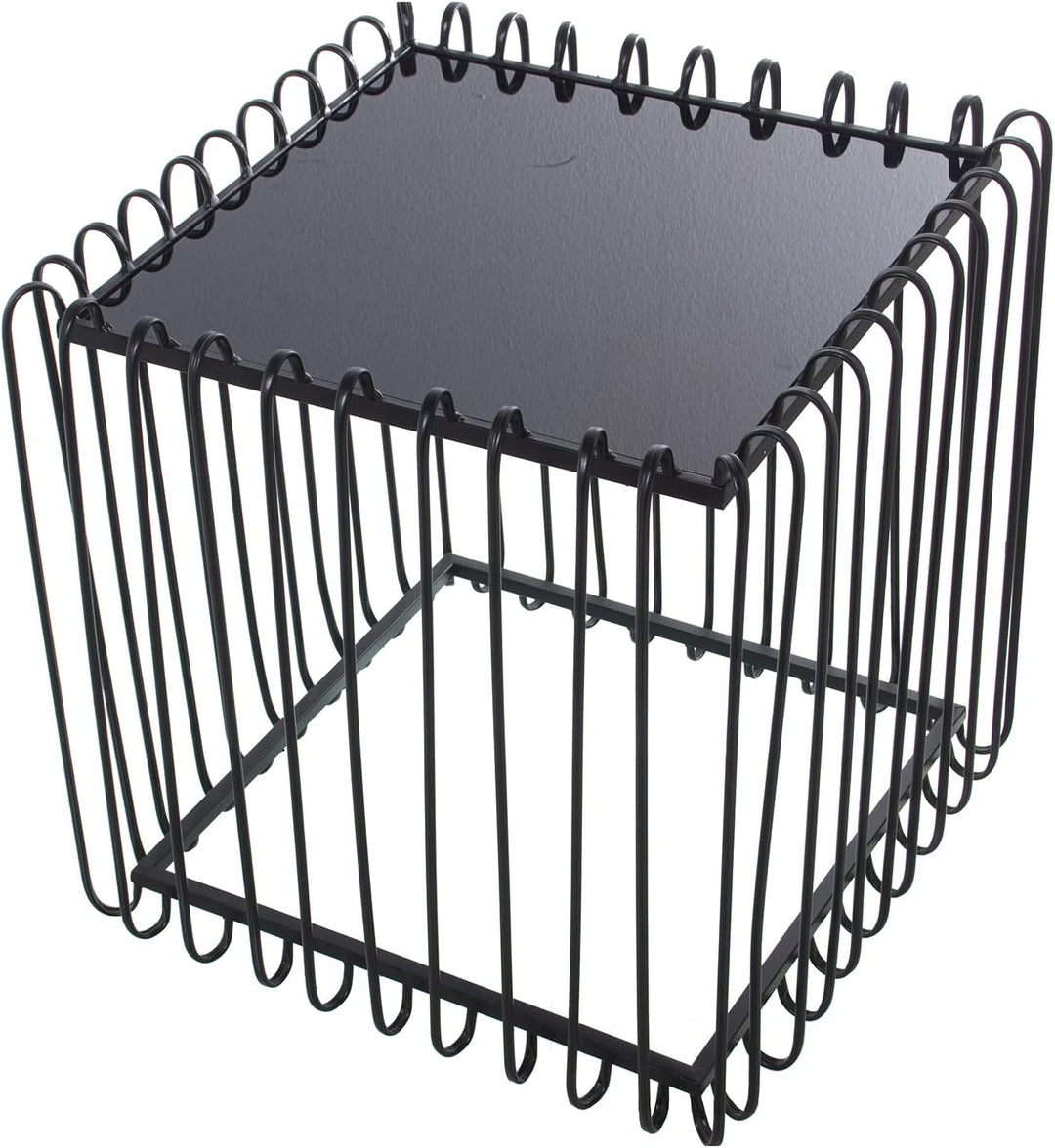 DRW Set aus 2 quadratischen Tischen aus Metall mit Glas in Schwarz 60 x 60 cm und 45 x 45 x 45 cm, G