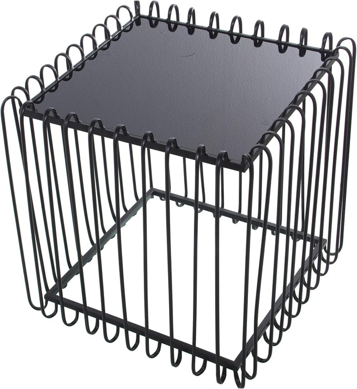 DRW Set aus 2 quadratischen Tischen aus Metall mit Glas in Schwarz 60 x 60 cm und 45 x 45 x 45 cm, G