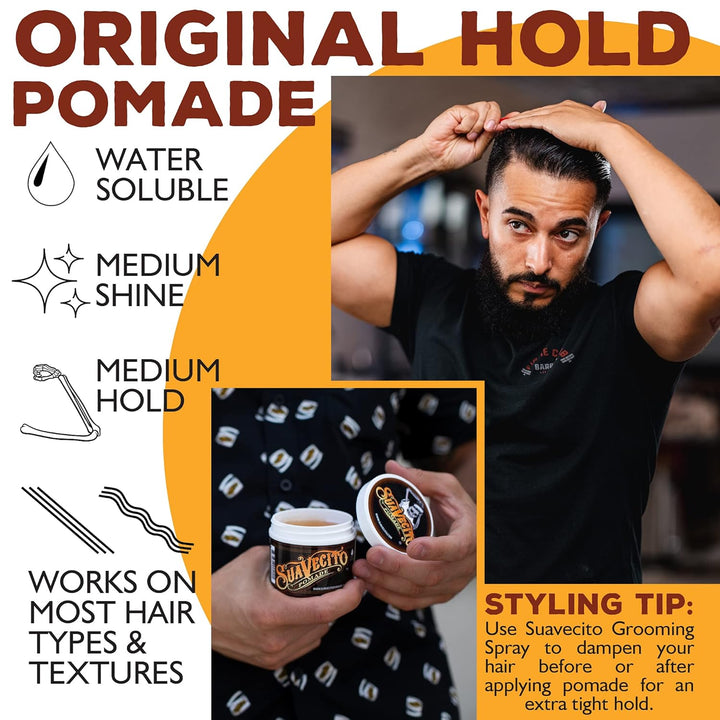 Suavecito Pomade Original Hold, Medium Hold Hair Pomade For Men, Medium Shine Water Based Wax, 4oz/1
