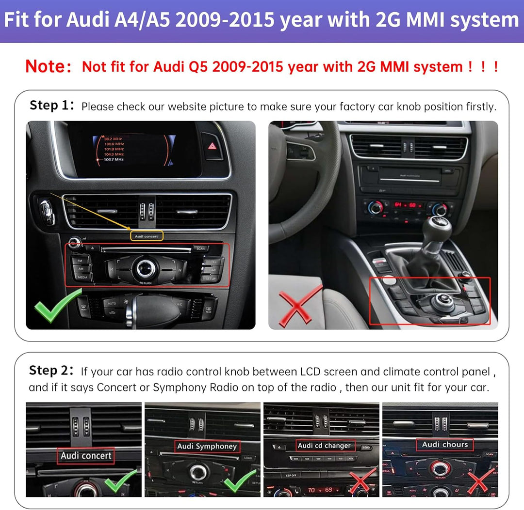 Road Top 12,3 Zoll Autoradio Drahtlos CarPlay Touchscreen für Audi A4 A5 2009-2015 Jahr mit 2GMMI, A