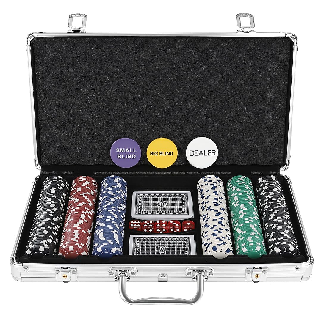 MT MALATEC Texas Holdem Pokerset mit Pokerkoffer aus Aluminium Abschliessbar 2 Kartendecks 300 Poker