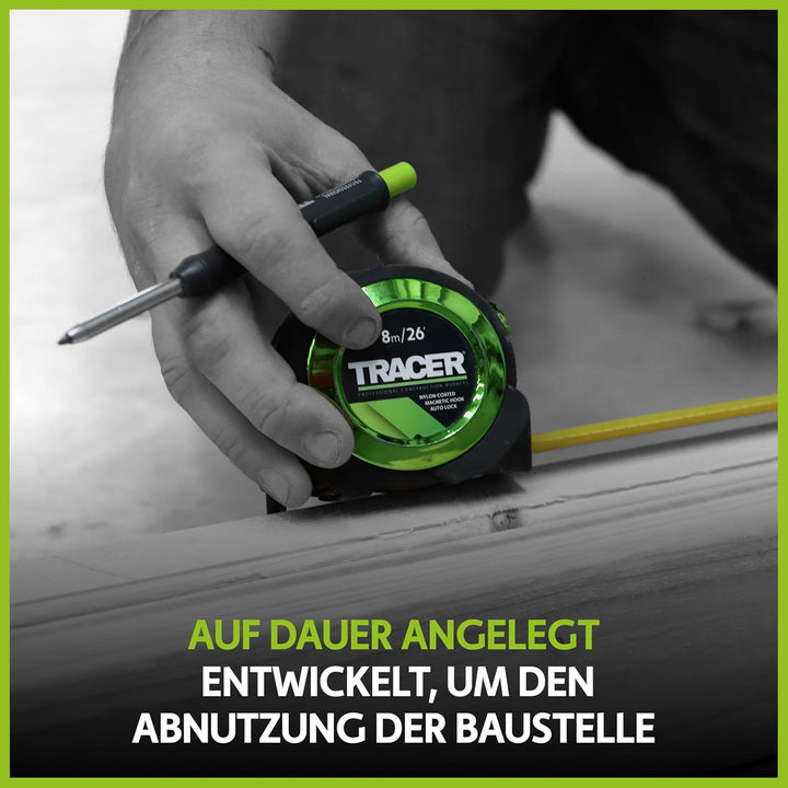 TRACER 8m Automatisches Feststellband (nylonbeschichtetes Massband mit Magnethaken und automatischer
