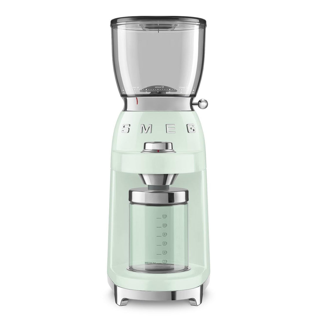 Smeg, Kaffeemühle CGF11PGEU, konisches Edelstahlmahlwerk, 30 Mahlgrad Einstellungen, 350 g Kaffeeboh