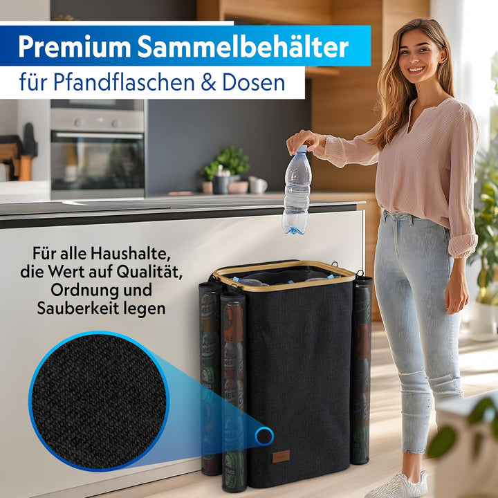Pfandflaschen Sammelbehälter 100L, 4 Dosensammler &amp; 2 Tragetaschen | Leergut Sammler, Flaschensammle