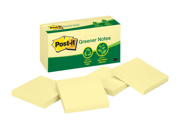 Post-it® Notes, Original Pad, 7,6 x 7,6 cm, Recycling, kanariengelb, 12 Pads pro Packung
