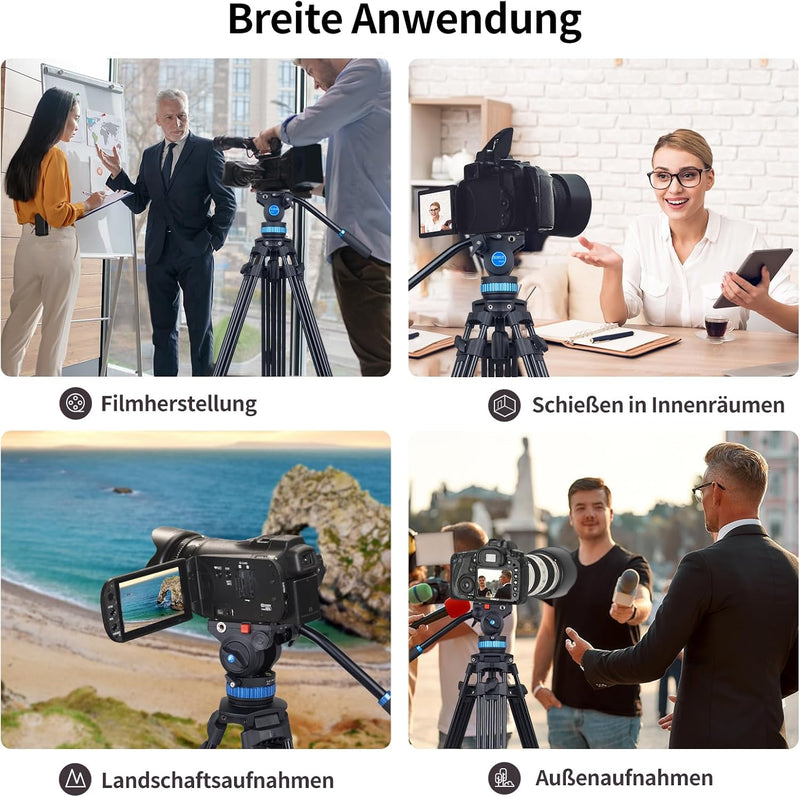 SIRUI Stativ Kamera Videostativ mit Fluidkopf AM-25S, 190cm professionelles Aluminium Dreibein-Stati