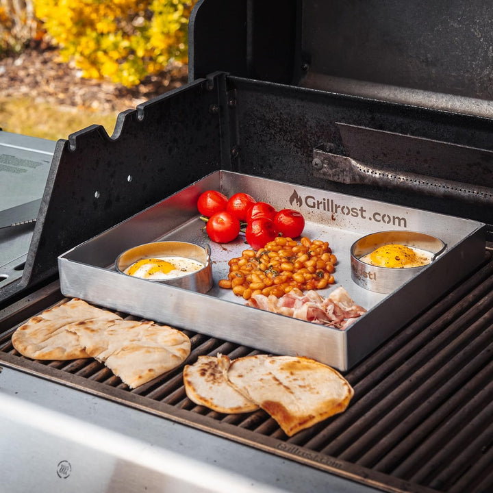 Edelstahl Grillplatte | Plancha | Wanne 30x25cm - Universalgrösse - rundum verschweisst | extra Mass