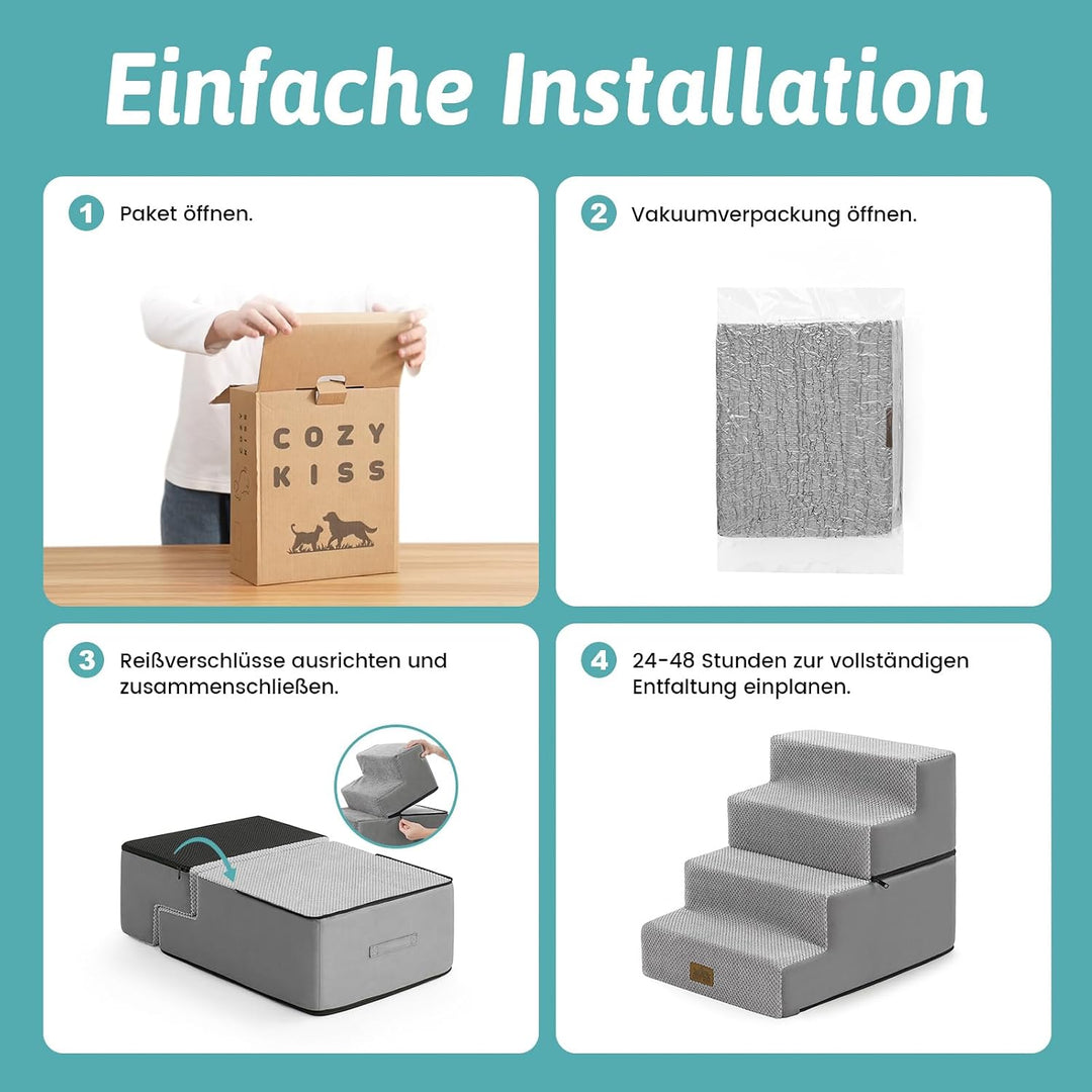 Hundetreppe 4 Stufen 45cm Hoch, 2-in-1 Hundetreppen für Kleine Hunde Alte Katzen, Faltbare Haustiert