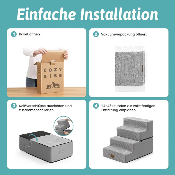 Hundetreppe 4 Stufen 45cm Hoch, 2-in-1 Hundetreppen für Kleine Hunde Alte Katzen, Faltbare Haustiert