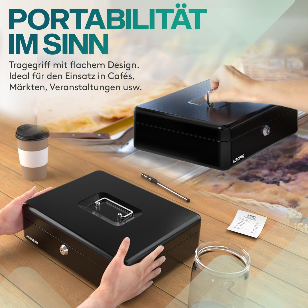 ACROPAQ Geldkassette abschliessbar - Kasse mit Münzzählbrett, Gross 24 x 30 x 9 cm - Abschliessbare