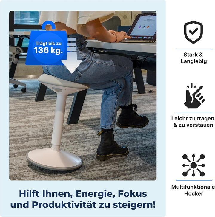 Backerz ergonomischer Wackel-Hocker - Bürohocker mit 40-60 cm Höhenverstellbar, Stehhocker, Arbeitsh