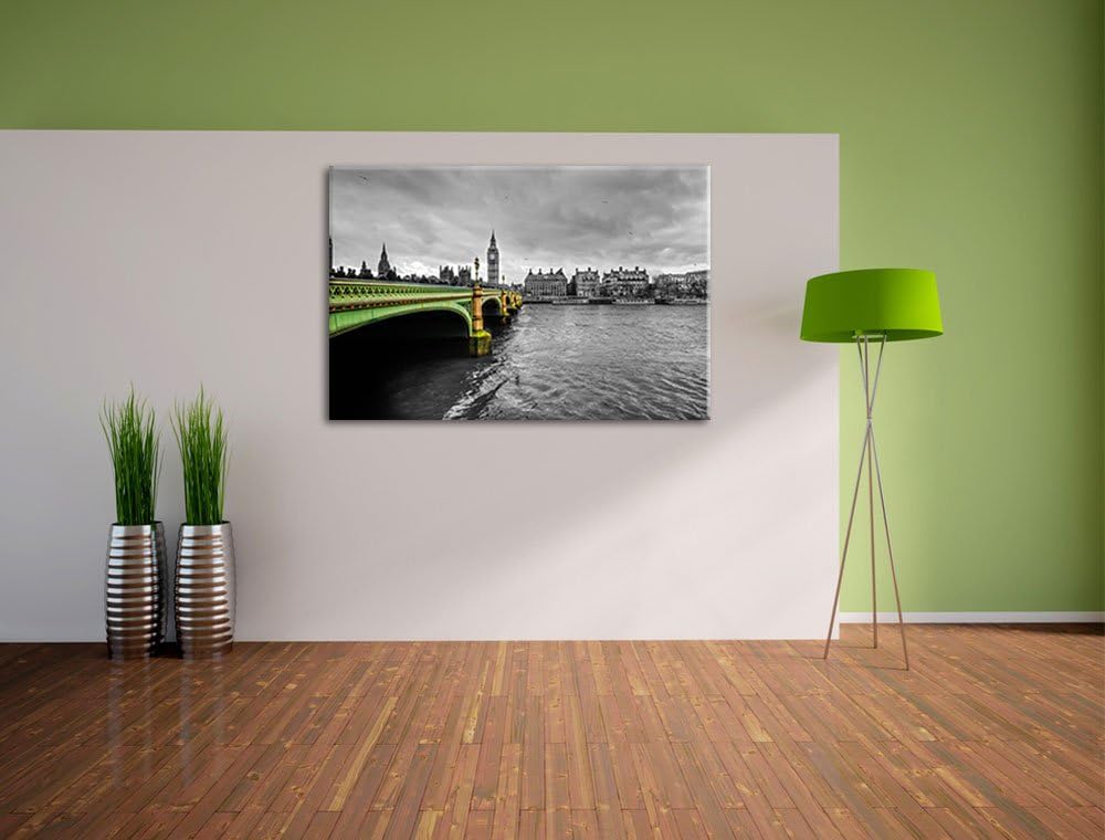 Skyline von London mit Themse und Big Ben schwarz/weiss Format: 100x70 auf Leinwand, XXL riesige Bil
