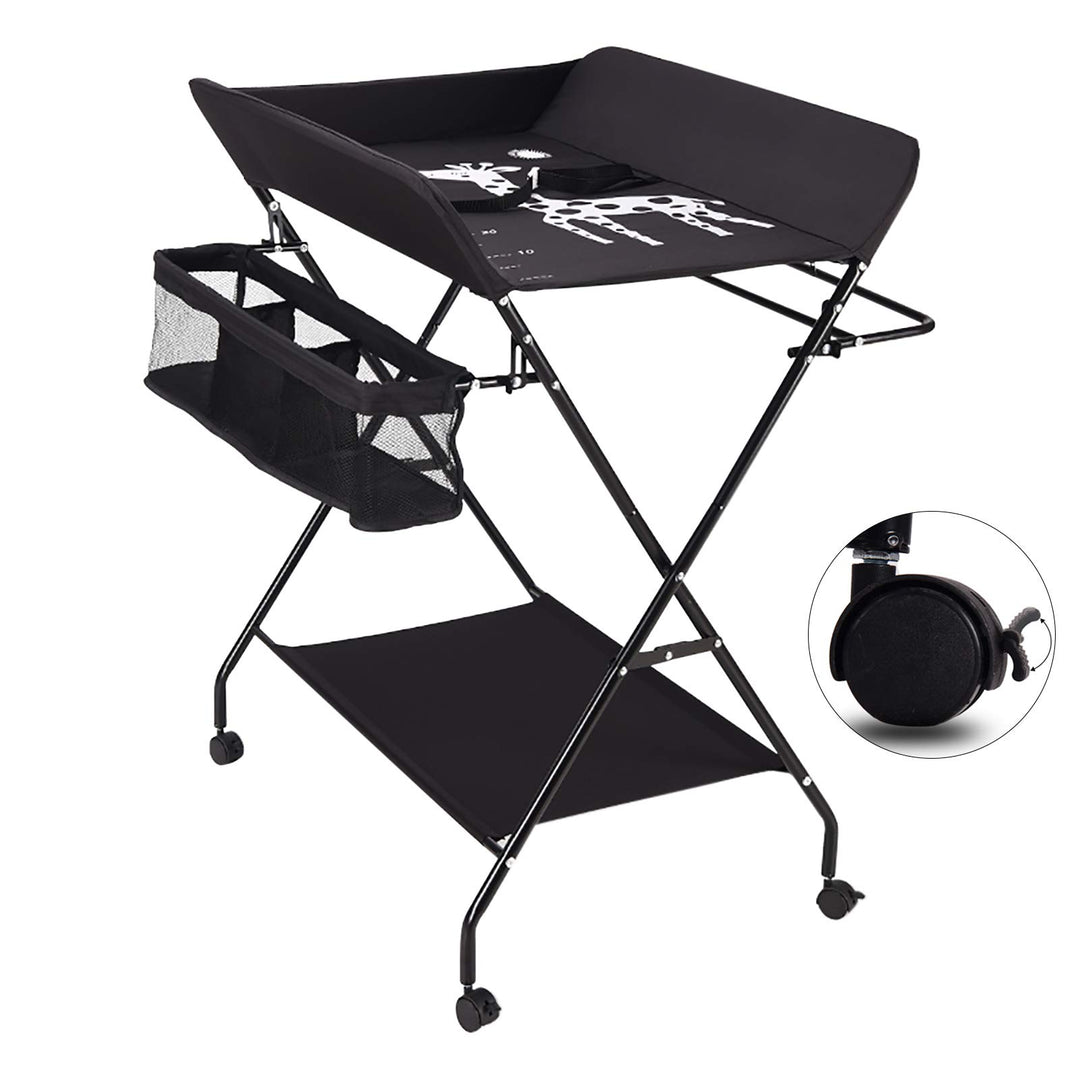 Klappbare Baby Wickelkommode, Wickeltisch mit Ablageflächern, Kissen mit Höhenskala, Breiter Wickelt