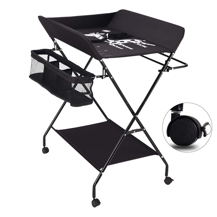 Klappbare Baby Wickelkommode, Wickeltisch mit Ablageflächern, Kissen mit Höhenskala, Breiter Wickelt