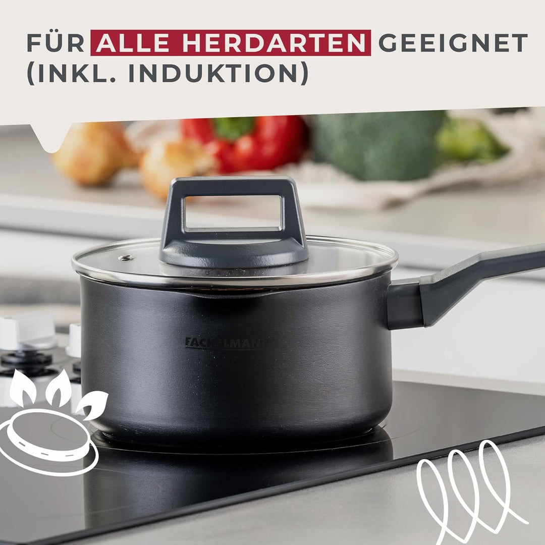 Fackelmann Kochtopf 16cm mit Stiel Statement – Topf mit keramischer Beschichtung – Recyceltes Alumin