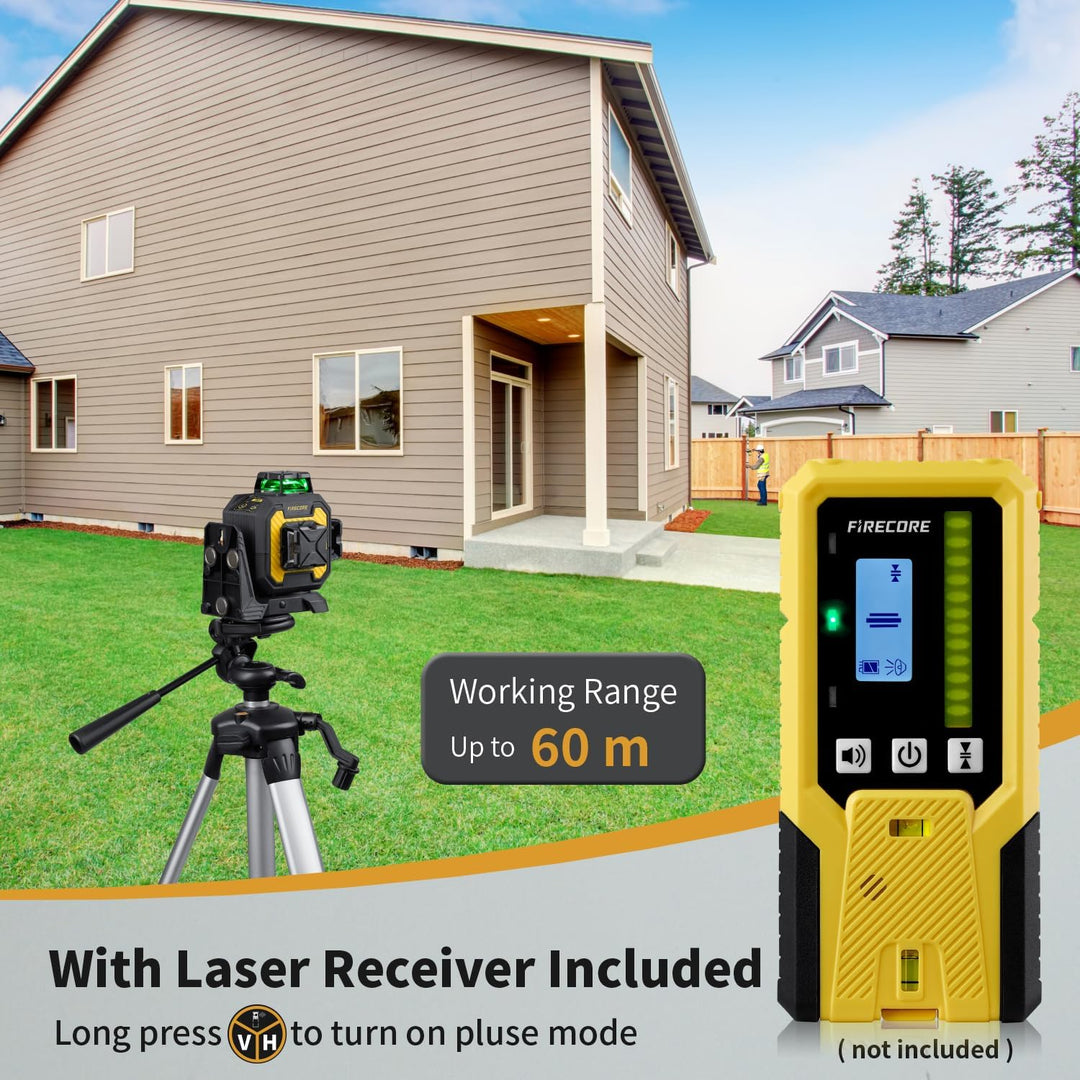 Firecore 3 x 360° Laser Wasserwaage, grüne Kreuzlinienlaser, selbstnivellierend, 12 Linien, Drei-Ebe
