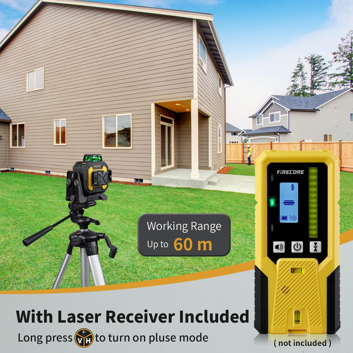 Firecore 3 x 360° Laser Wasserwaage, grüne Kreuzlinienlaser, selbstnivellierend, 12 Linien, Drei-Ebe