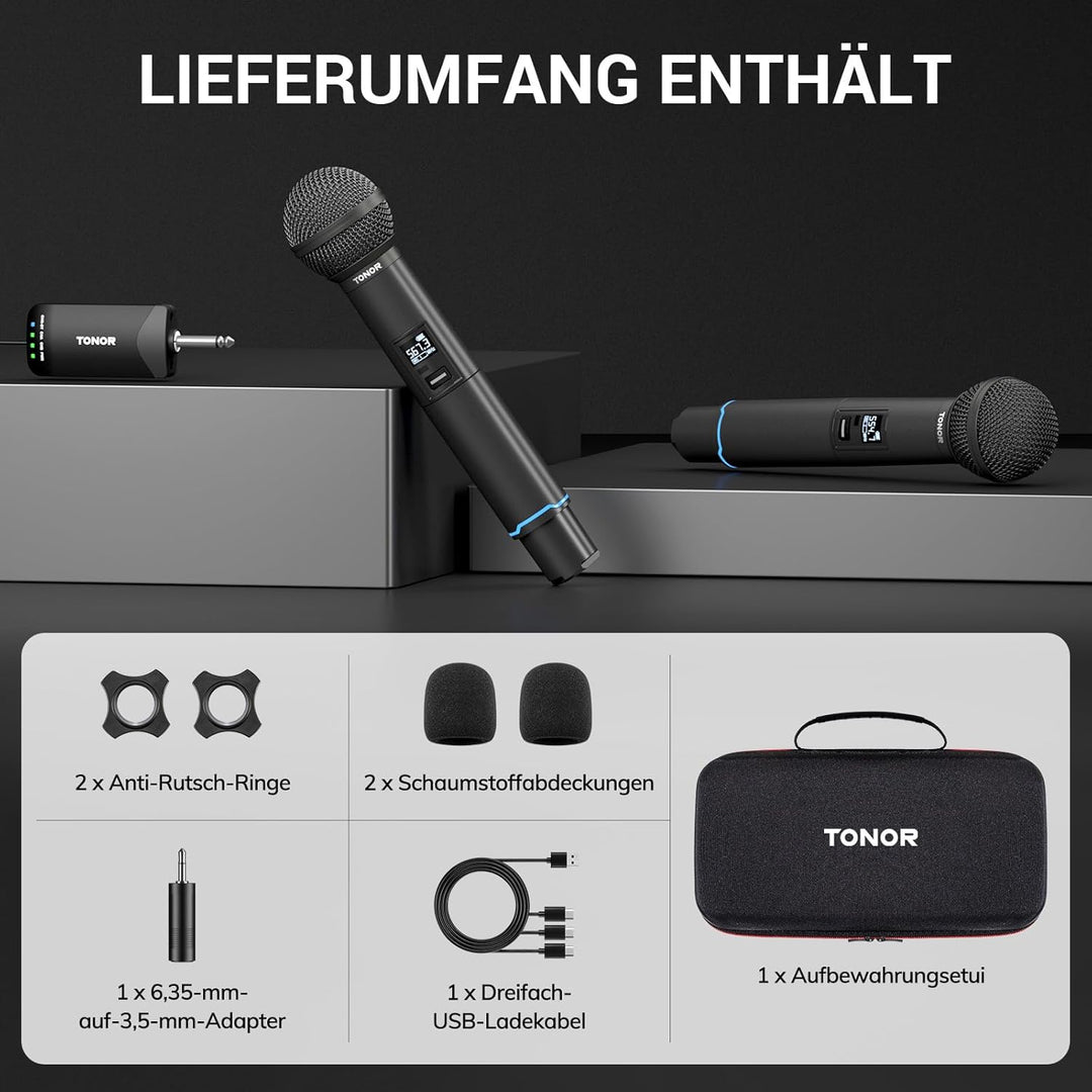 TONOR Mikrofon Kabellos, Bluetooth Wiederaufladbares Funkmikrofon, Metall UHF Drahtloses Mikrofon Se