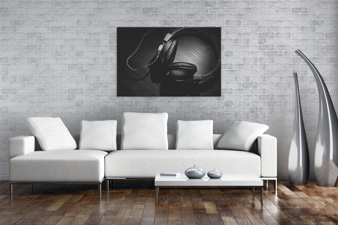 deyoli Stereo Audio Kopfhörer Format:75x50 cm als Leinwandbild, Motiv fertig gerahmt auf Echtholzrah