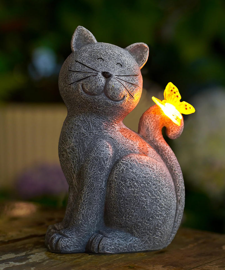 Yeomoo Katzen Figuren mit Solar Schmetterling Deko Wohnzimmer Gartendeko für draussen: Lustig katze