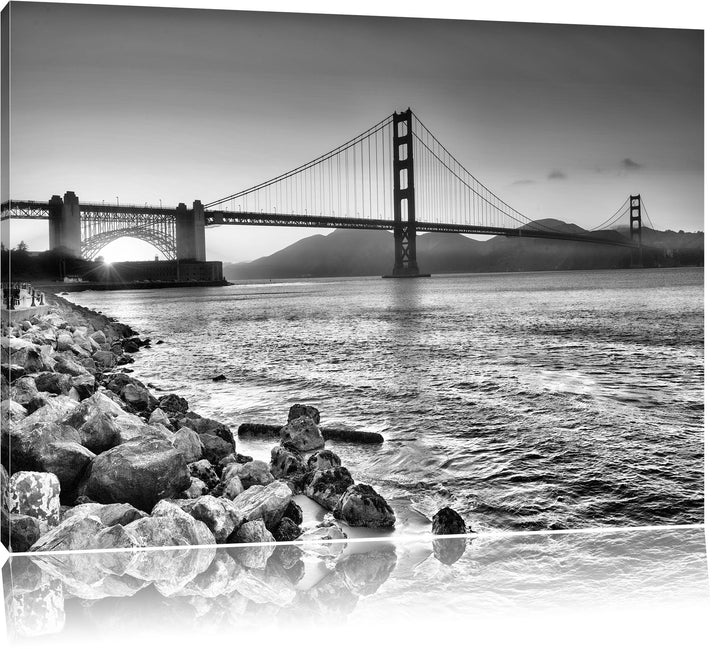 Pixxprint Imposante Golden Gate Bridge / 100x70cm Leinwandbild bespannt auf Holzrahmen/Wandbild Kuns