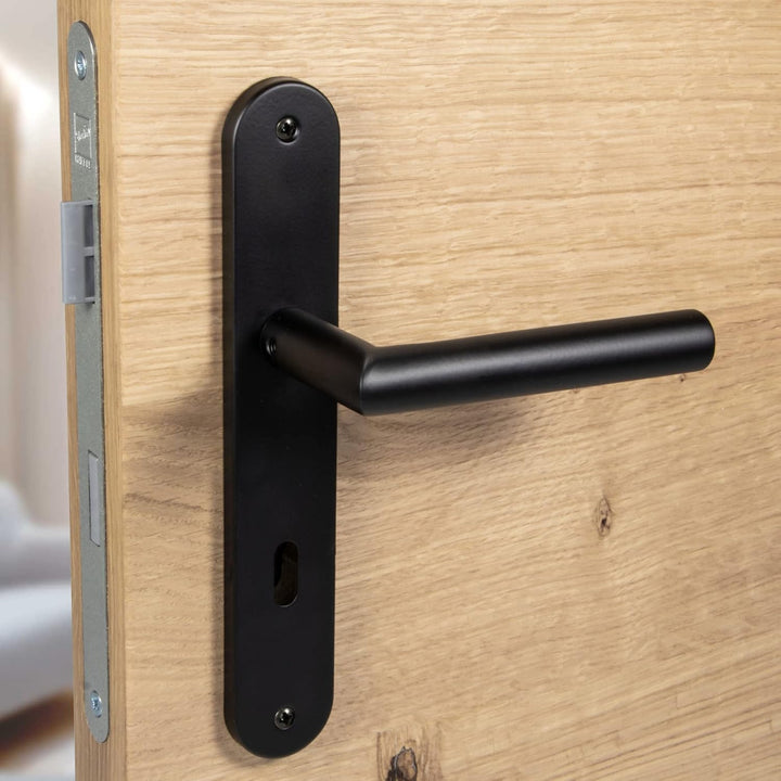 Gedotec Drückergarnitur Schwarz matt [BB - Buntbart] 1x Tür Beschläge Langschild I Türgriffe Innentü