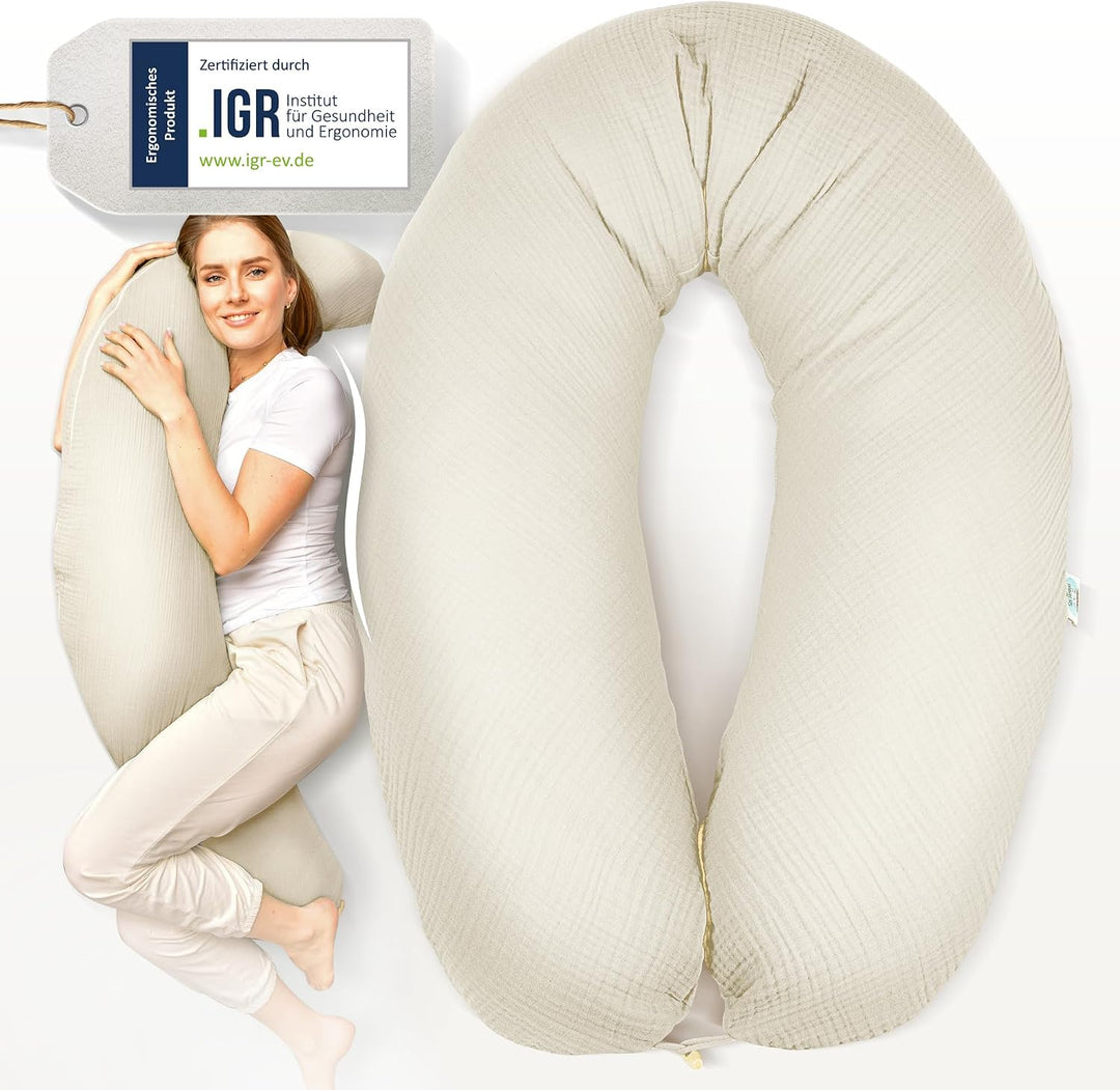 sei Design Stillkissen XXL Mikroperlen-Füllung mit Musselin-Bezug aus Baumwolle [100% Bio-Baumwolle