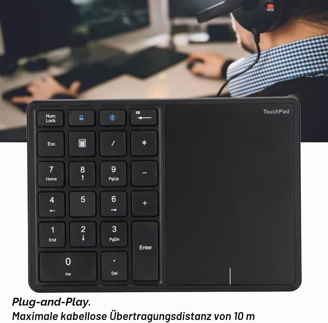 Kabelloser Ziffernblock, 2 in 1 22 Tasten 2,4 G Touchpad Bluetooth 4.2 Nummernblock, Typ C Aufladung