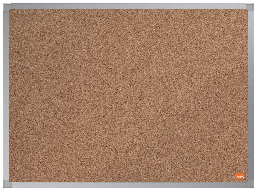 Nobo Kork-Notiztafel, 45 x 60 cm, Aluminiumrahmen, Traditionelle Eckmontage, Naturbraun, Essence-Ser