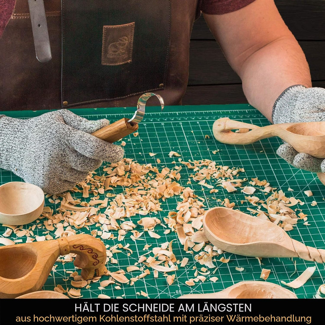BeaverCraft SK1S Hakenmesser Holzschnitzlöffel Schnitzmesser mit Lederscheide - Holzschnitzhakenmess