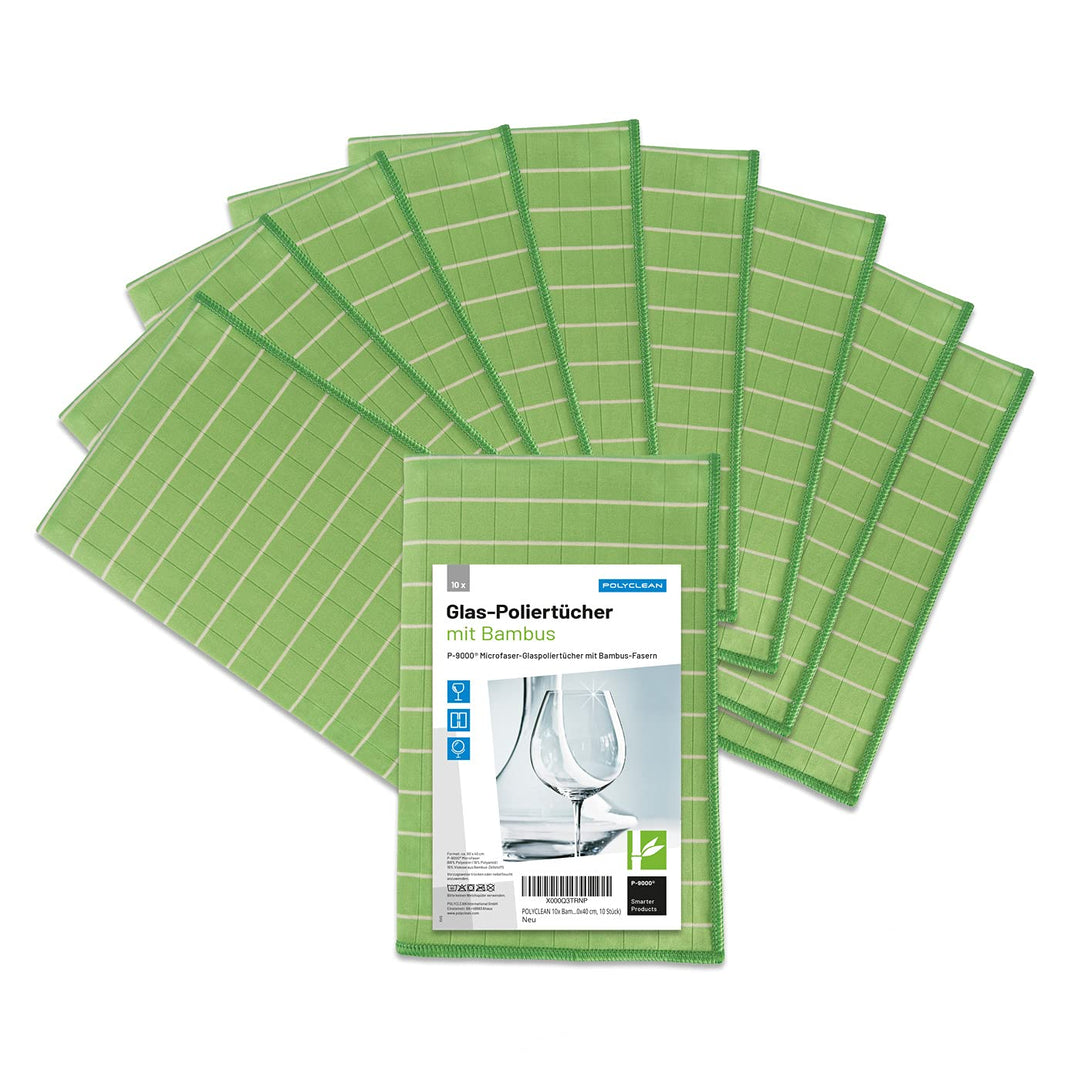 POLYCLEAN 10x Glasreinigungstuch – Microfasertuch mit Bambusfasern – Fenstertuch für Glas und Scheib