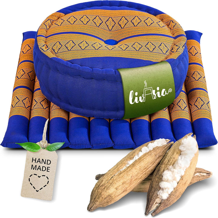 livasia Meditationsset L - Ø 38x15cm / Matte 50x50x4,5cm - Yogaset mit Kissen und Matte, Pouf, Yogam