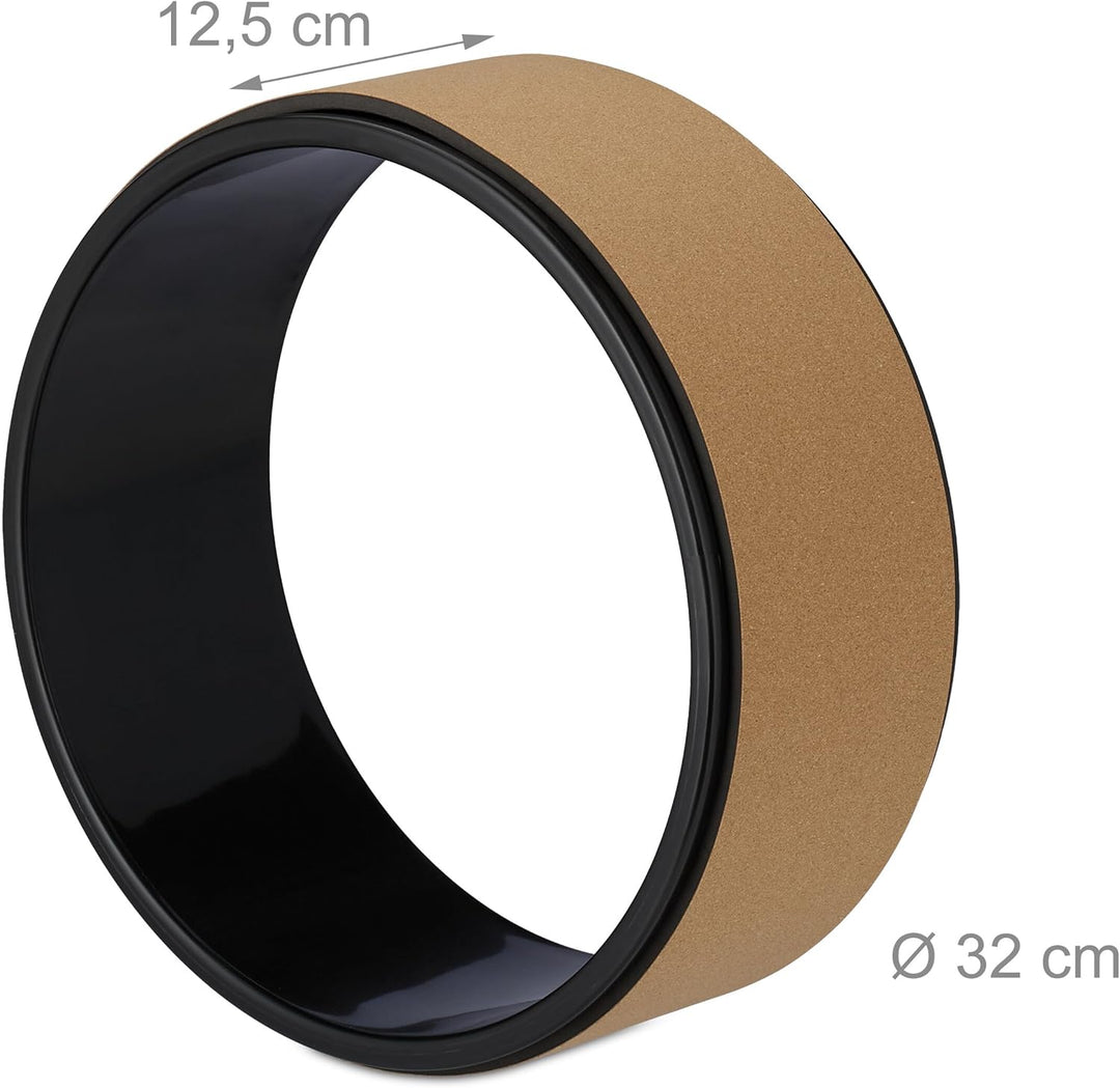 Relaxdays Yogarad, Ø 32 cm, Kunststoff, Kork, rutschfest, für Rückenübungen, Dehnbarkeit, Yogazubehö