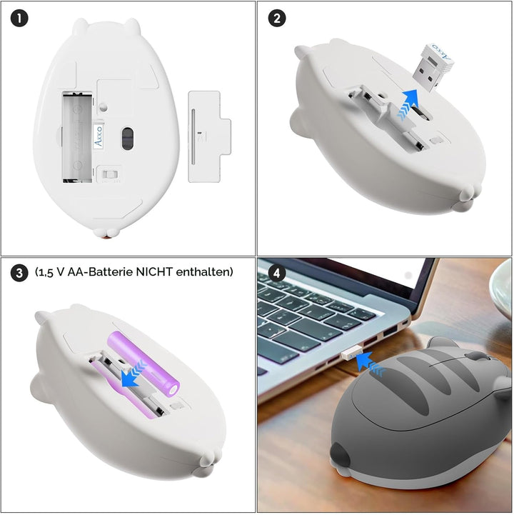 Akko Niedliche kabellose Maus mit Katzenmotiv, Gaming-Maus, Tri-Mode-Verbindung Bluetooth 3.0/5.0/2.