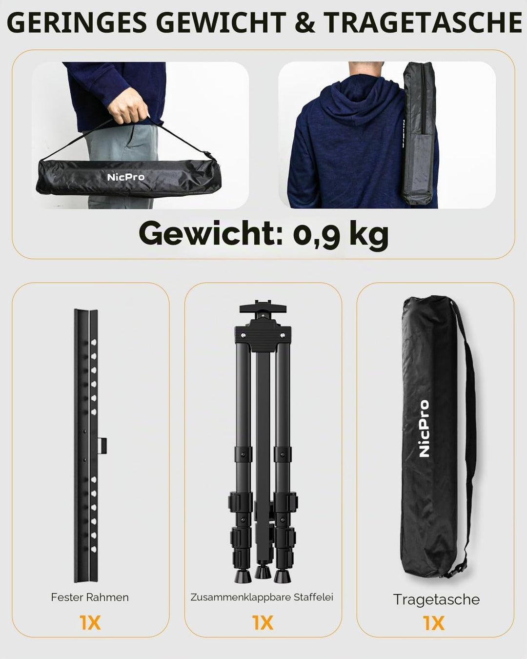Nicpro Staffelei für Schilder – 1 Packung schwarze Aluminium-Staffeleien mit Dreibein, höhenverstell