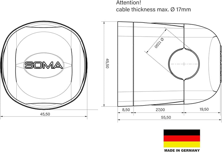 Diebstahlschutz für Ladekabel bis AD 17 mm Schwarz 17, Schwarz 17