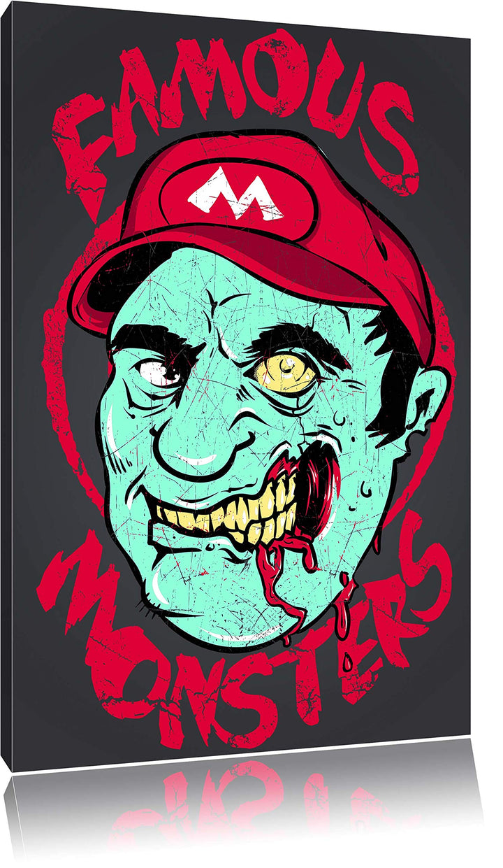Pixxprint Famous Monsters Black Bild auf Leinwand, XXL riesige Bilder fertig gerahmt mit Keilrahmen,