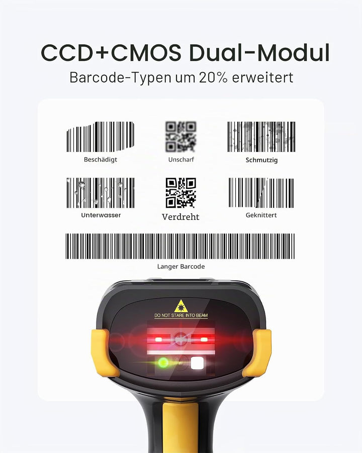 Inateck Barcode Scanner Bluetooth, 2D 1D Wireless Handheld Scanner, QR Code Scanner, mit Touchscreen