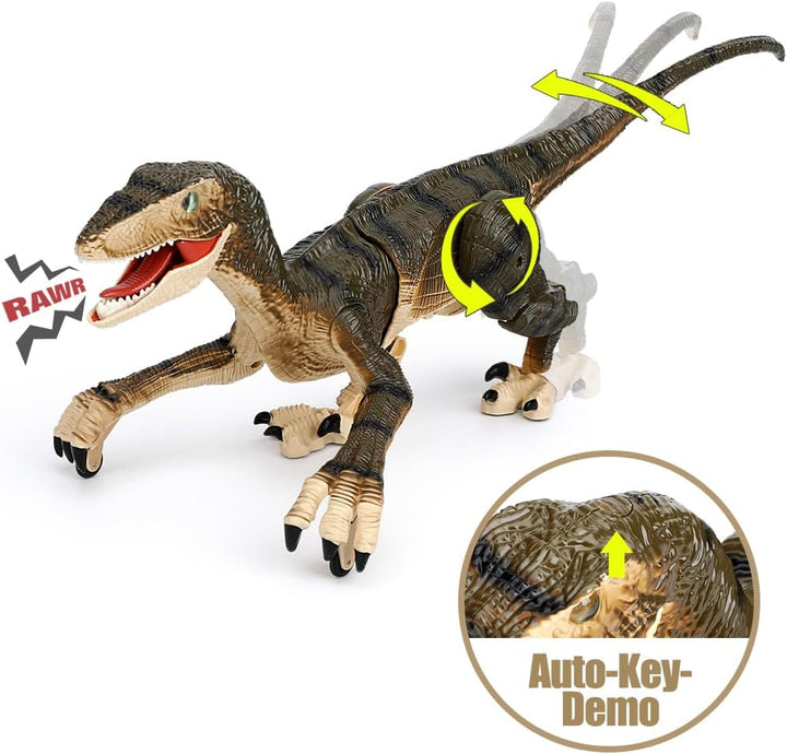 FRUSE Ferngesteuerter Dinosaurier Spielzeug, 2.4 GHz Realistische Velociraptor Roboter mit Gehen, Br